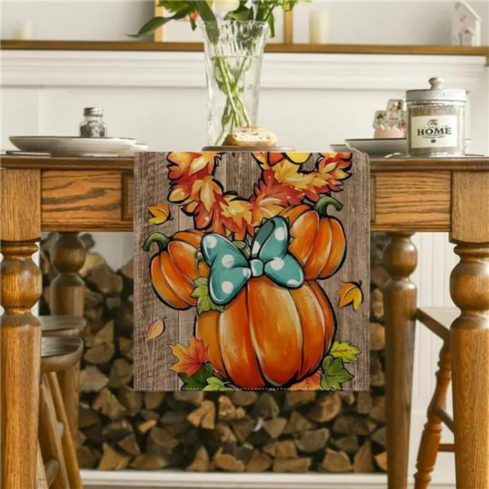 Fall Table Runner 13x72 Pumpkin Farmhouse Thanksgiving Autumn Kitchen Table Deco